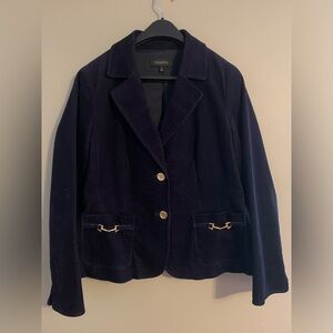 Talbots navy blue corduroy blazer with gold accents size 12 EUC